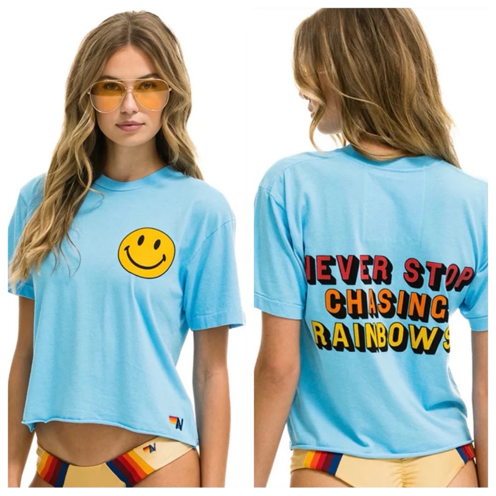 Aviator Nation Boyfriend Tee, Never Stop Chasing Rainbows, S
